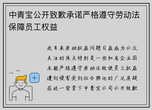 中青宝公开致歉承诺严格遵守劳动法保障员工权益